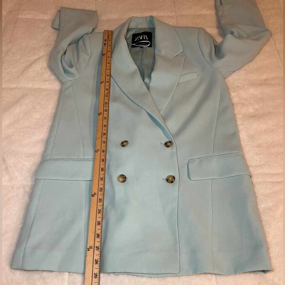 Zara Women's Double-Breasted Light Blue Coat - Picture 6 of 8